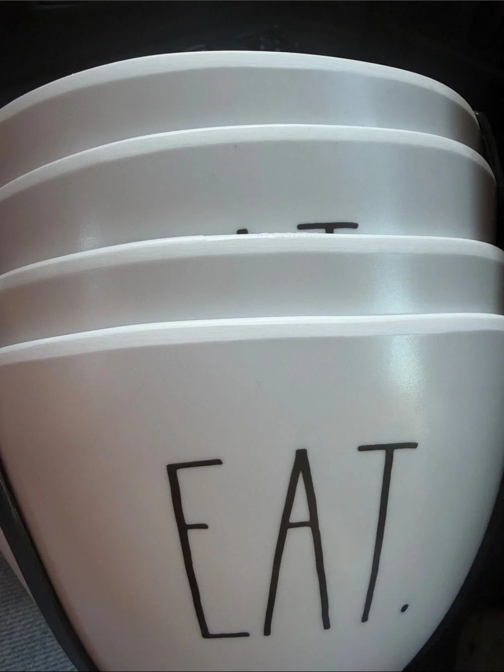 NWT Rae Dunn White Ceramic Nesting Bowls with Black Lettering - EAT. set of 4
